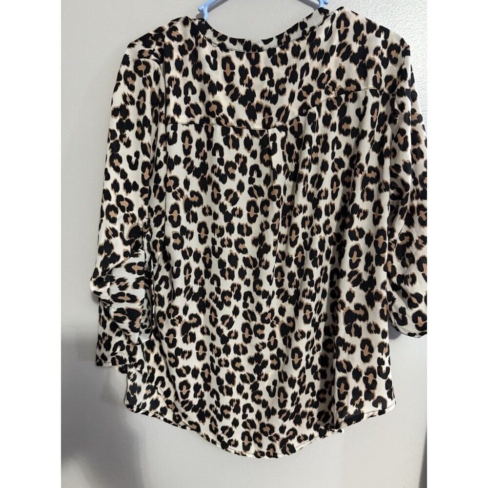 Torrid Leopard Print Blouse 3/4 Sleeve Zipper Front Plus Size 0/12